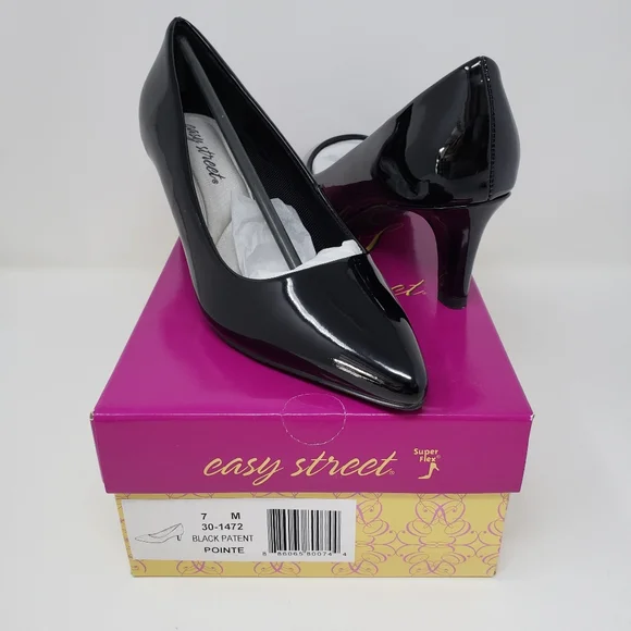 Easy Street Pointe Black Patent Pumps Heels - Picture 3 of 5